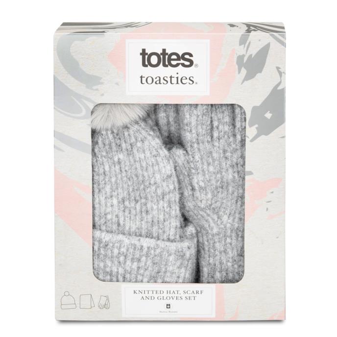 totes toasties® Ladies Knitted Hat Scarf & Glove Gift Set Grey Extra Image 3